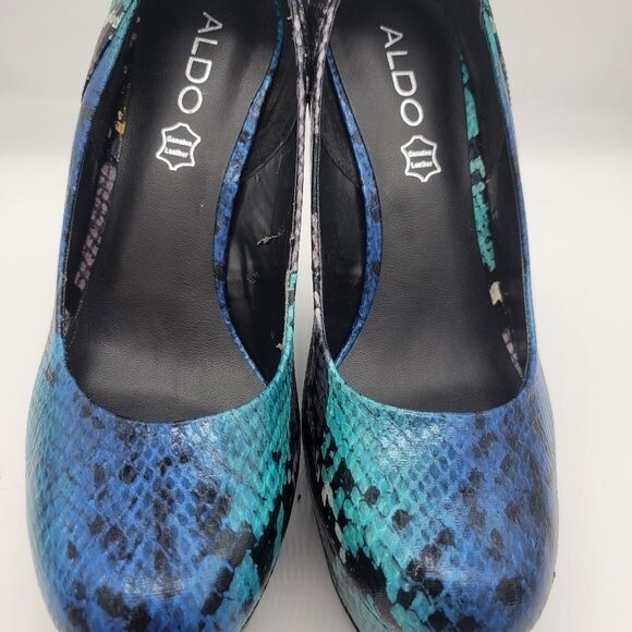 Aldo Forwood-6 Blue Croc High Wedge Heel in original box Size 9 - Picture 1 of 11